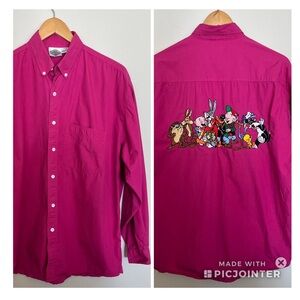 Vintage 1991 Acme Clothing Co. Looney Tunes Pink Button Down